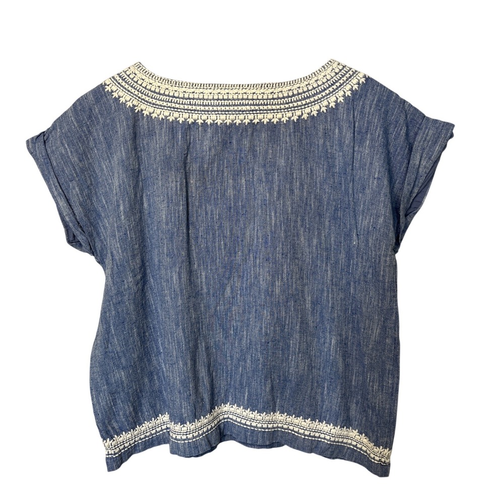 Roller Rabbit Chambray Blue Embroidered Shirt Top Sz Small Lined Cotton - Picture 2 of 9
